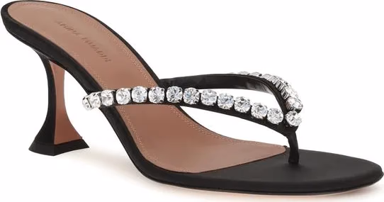 Amina Muaddi Black Silk Stiletto Heel Sandals