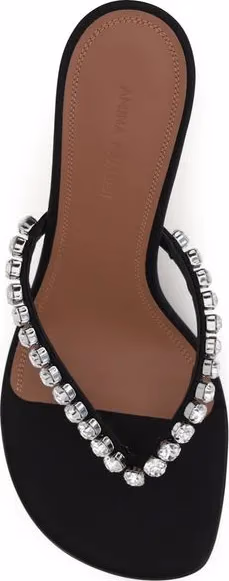 Amina Muaddi Black Silk Stiletto Heel Sandals