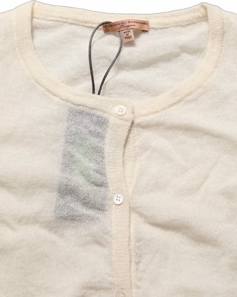 Ermanno Scervino White Knit Cropped Wool Cardigan Sweater