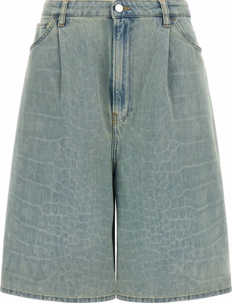 NUDE Blue Cotton Bermuda Shorts