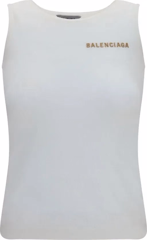 Balenciaga White Cotton Tank Tops