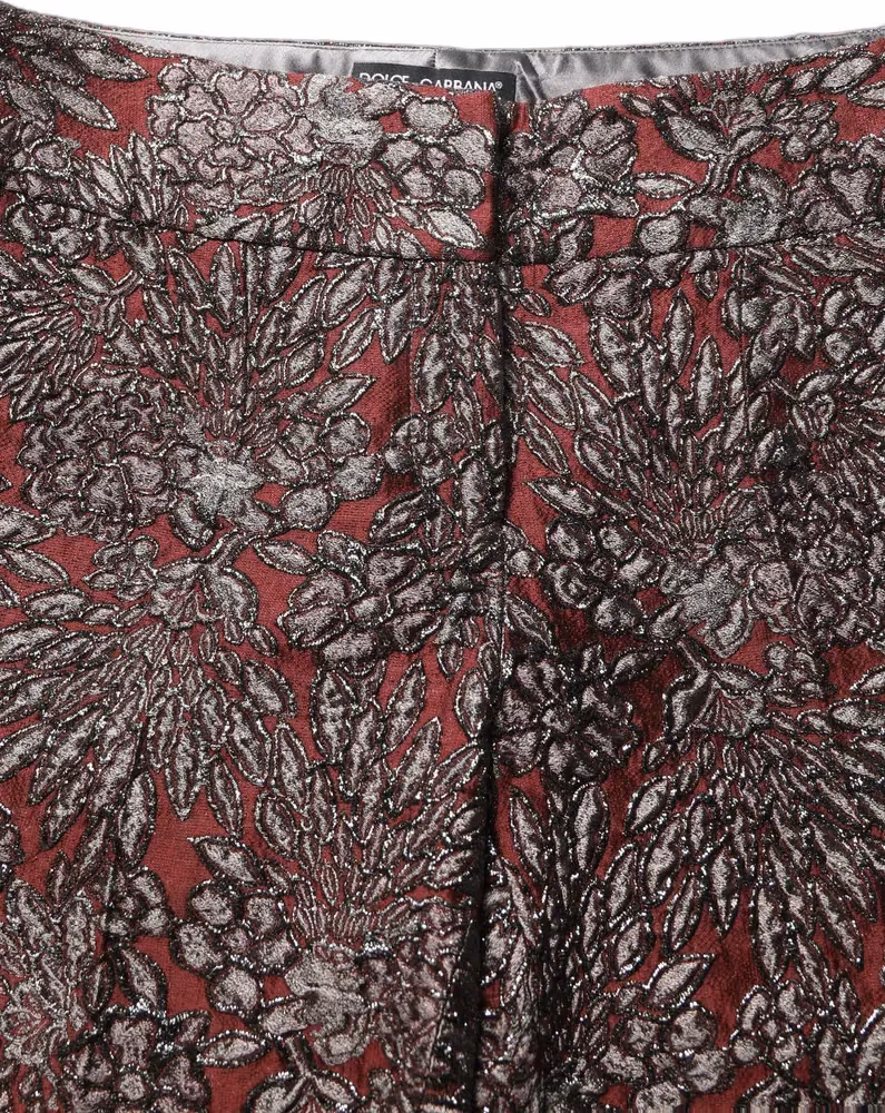 Dolce & Gabbana Burgundy Grey Floral Jacquard Straight Pants