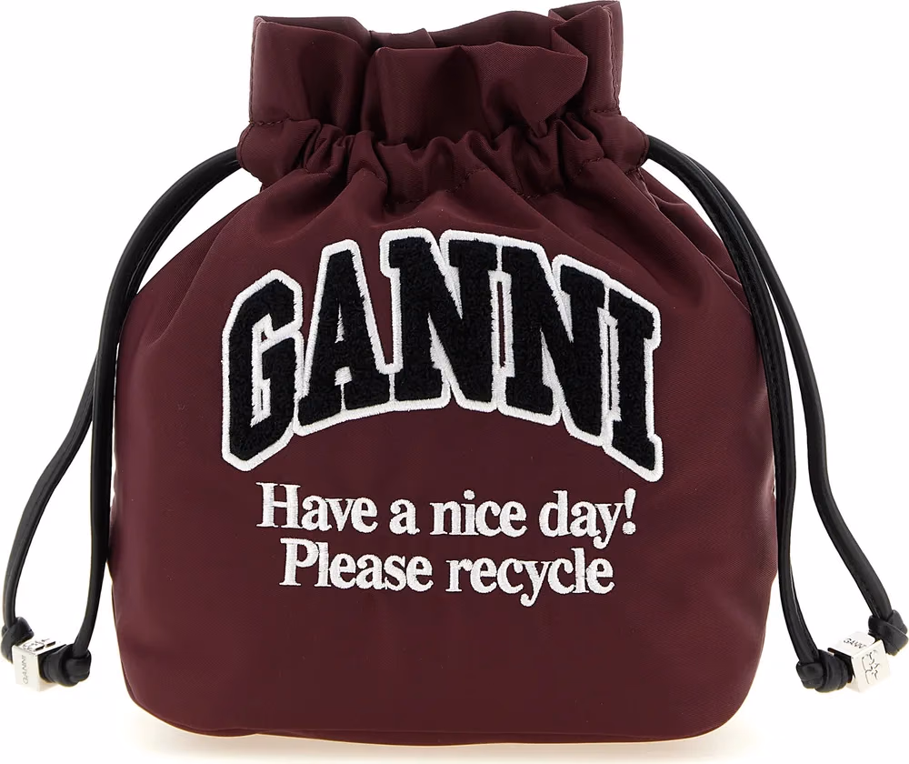 Ganni Bordeaux Recycled Polyamide Clutch Bag