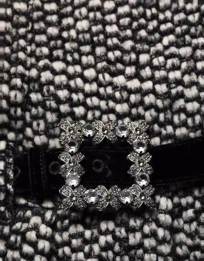 Dolce & Gabbana Black White Tweed High Waist Pleated Skirt