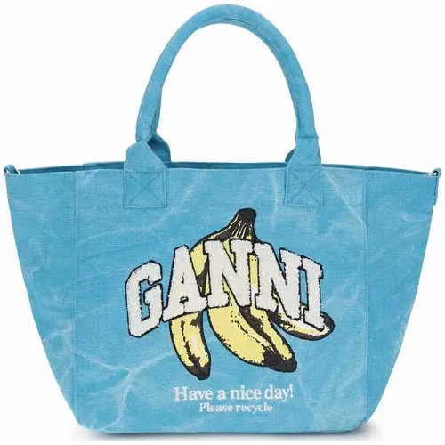 Ganni Blue Recycled Cotton Shoulder Bag