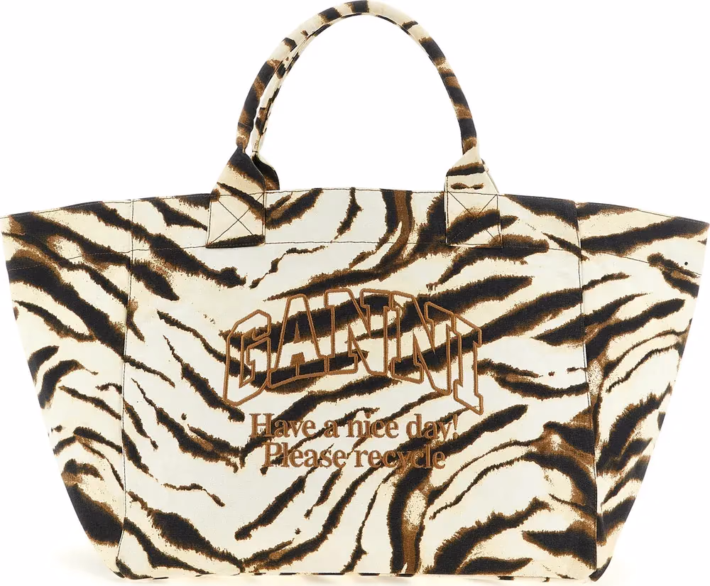 Ganni Beige Recycled Cotton Tote Bag