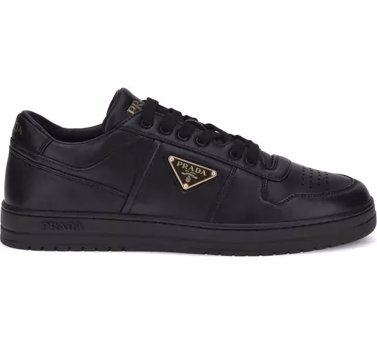 Prada Black Calf Leather Bos Taurus Low Top Sneakers