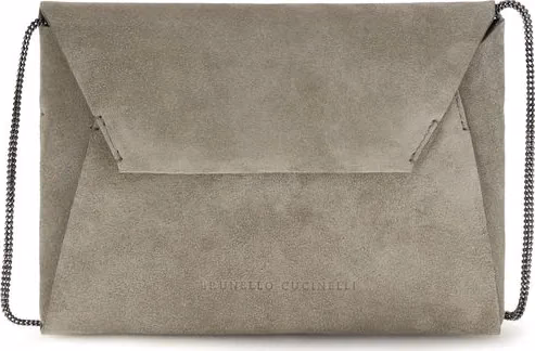 Brunello Cucinelli Gray Calf Leather Bos Taurus Clutch Bag