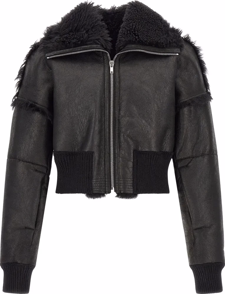 Rick Owens Black Lamb Fur Leather Jacket