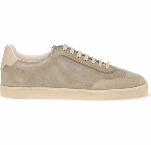Brunello Cucinelli Beige Calf Leather Bos Taurus Sneakers