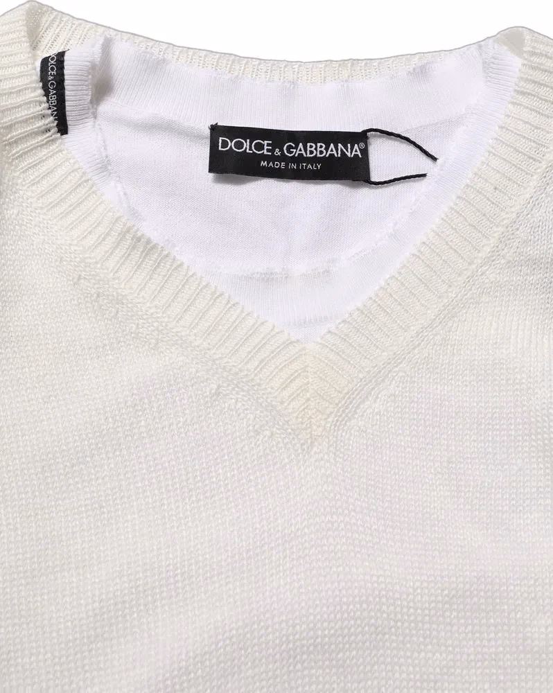 Dolce & Gabbana White Flax CrewNeck Layered Pullover Sweater