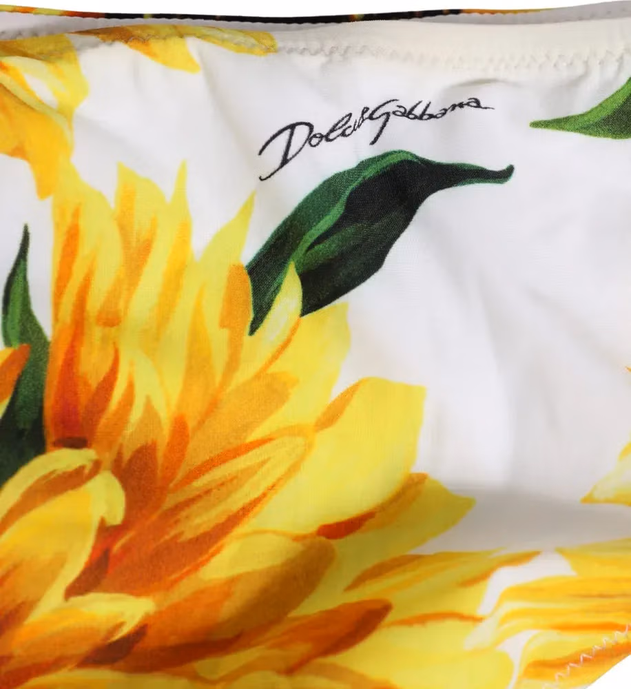 Dolce & Gabbana Yellow Nylon Sunflower Bikini Bottom Swimwear