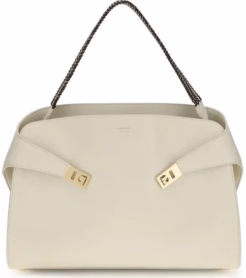 Ferragamo Beige Calf Leather Bos Taurus Shoulder Bag