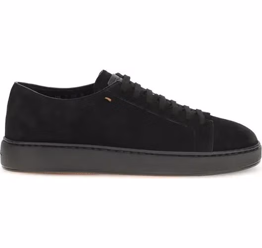 Santoni Black Calf Leather Bos Taurus Low Top Sneakers