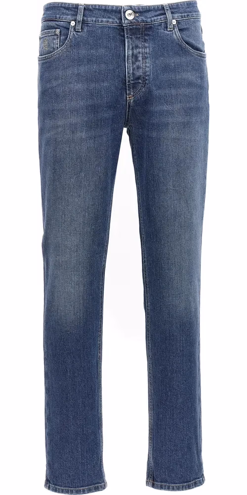 Brunello Cucinelli Blue Cotton Slim Fit Jeans