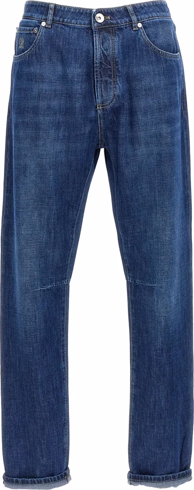 Brunello Cucinelli Blue Cotton Relaxed Fit Jeans