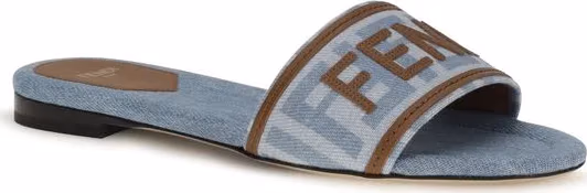Fendi Blue Cotton Flat Sandals
