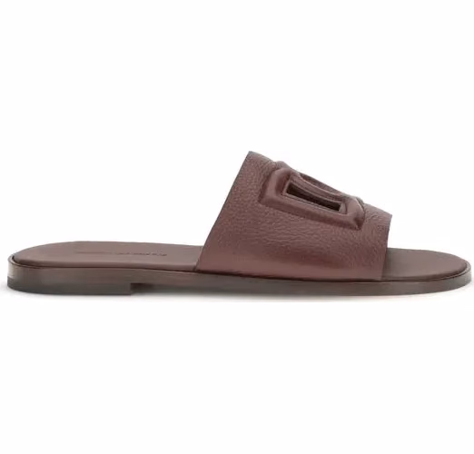 Dolce & Gabbana Brown Calf Leather Bos Taurus Flat Sandals