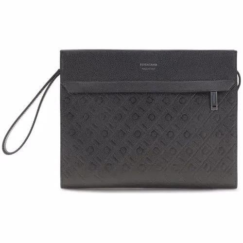 Ferragamo Black Calf Leather Bos Taurus Handbag