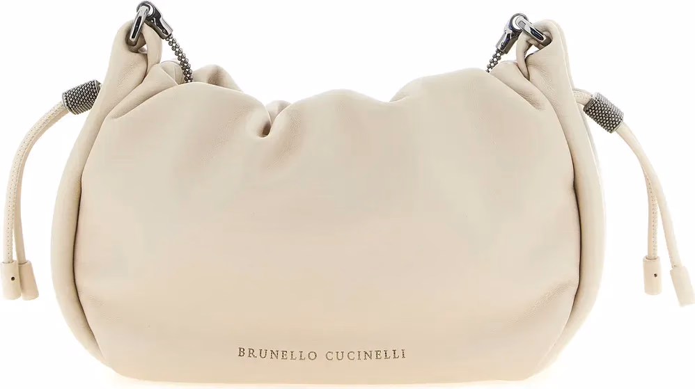 Brunello Cucinelli White Lamb Leather Crossbody Bag