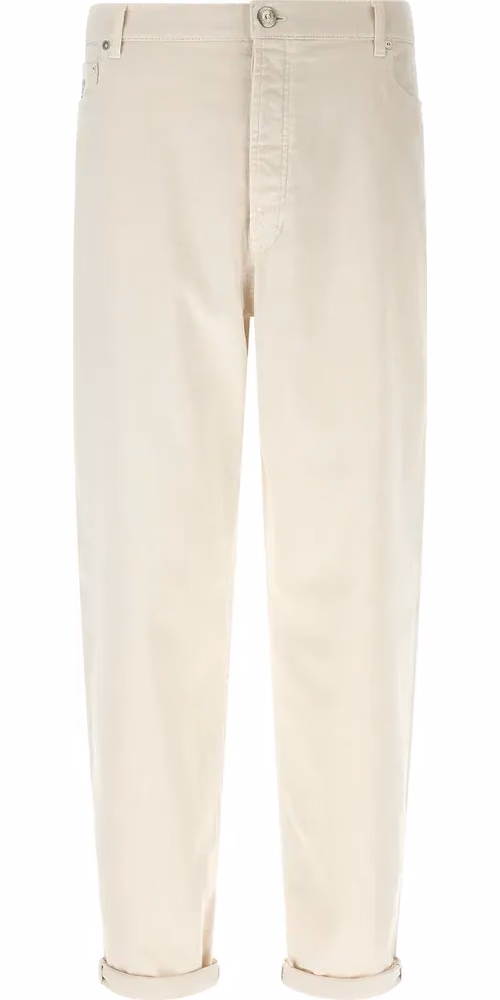 Brunello Cucinelli White Cotton Relaxed Fit Jeans
