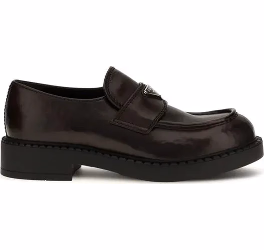 Prada Brown Calf Leather Bos Taurus Slip-On Loafers