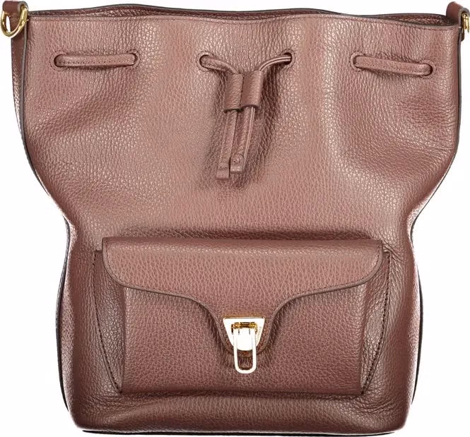 Coccinelle Brown Leather Women's Bag with Drawstring Twist Closure and Pocket