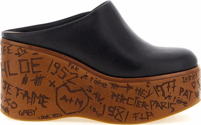 Black Calfskin Wedge Sandals