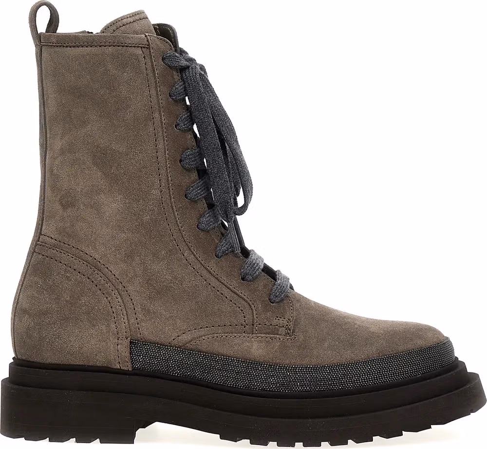 Brunello Cucinelli Gray Leather Ankle Boots