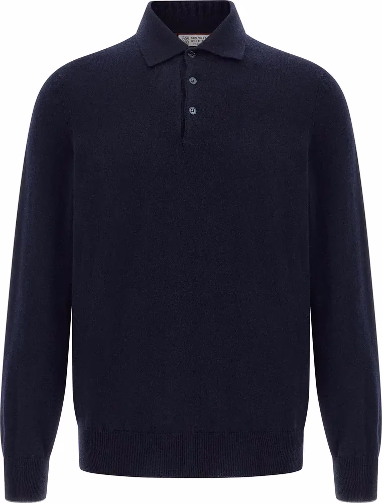 Brunello Cucinelli Blue Cashmere Polo Shirt