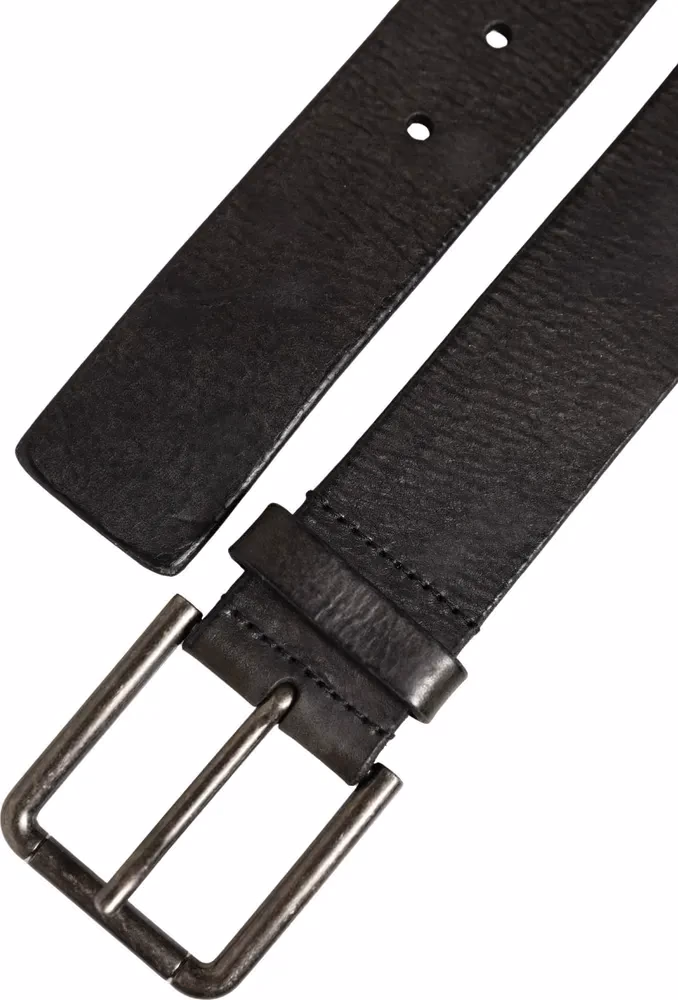 Dolce & Gabbana Black Leather Brushed Metal Buckle Men Belt