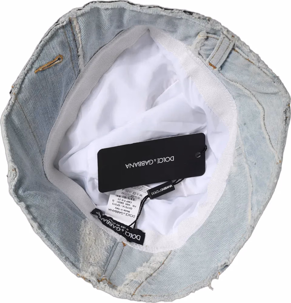 Dolce & Gabbana Men Blue Patchwork Cotton Denim Bucket Cap Hat