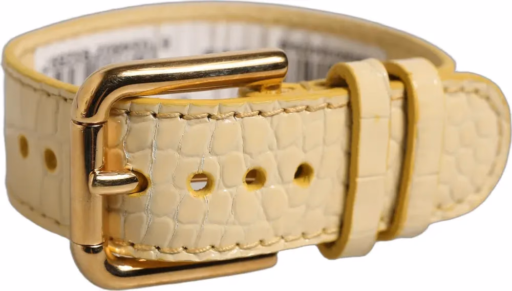 Dolce & Gabbana Beige Embossed Leather Gold Buckle Belt Strap Bracelet