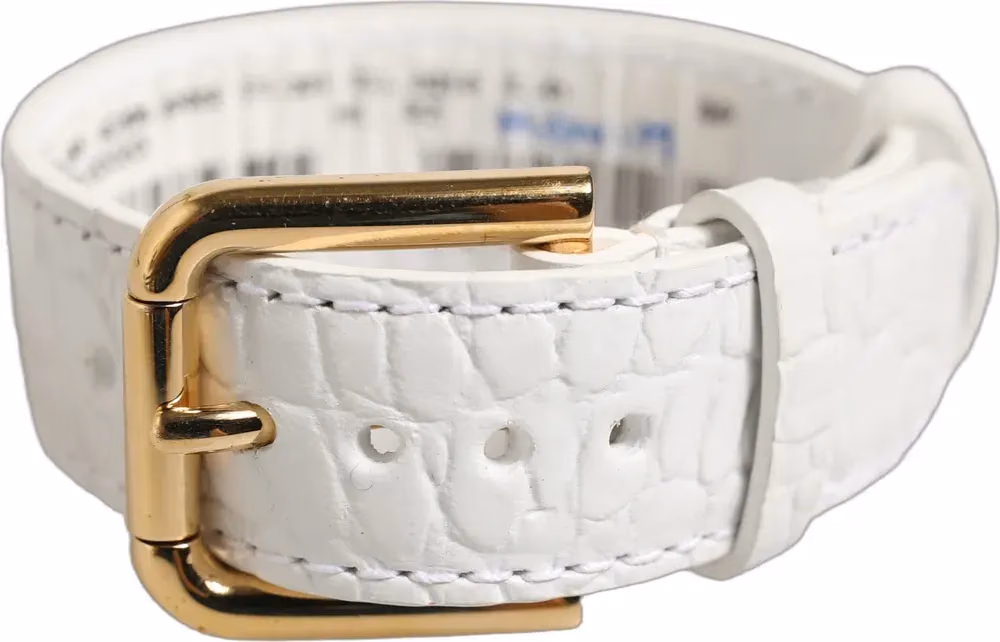 Dolce & Gabbana White Embossed Leather Gold Buckle Belt Strap Bracelet