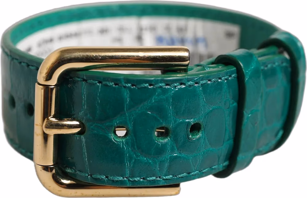 Dolce & Gabbana Green Embossed Leather Gold Buckle Belt Strap Bracelet