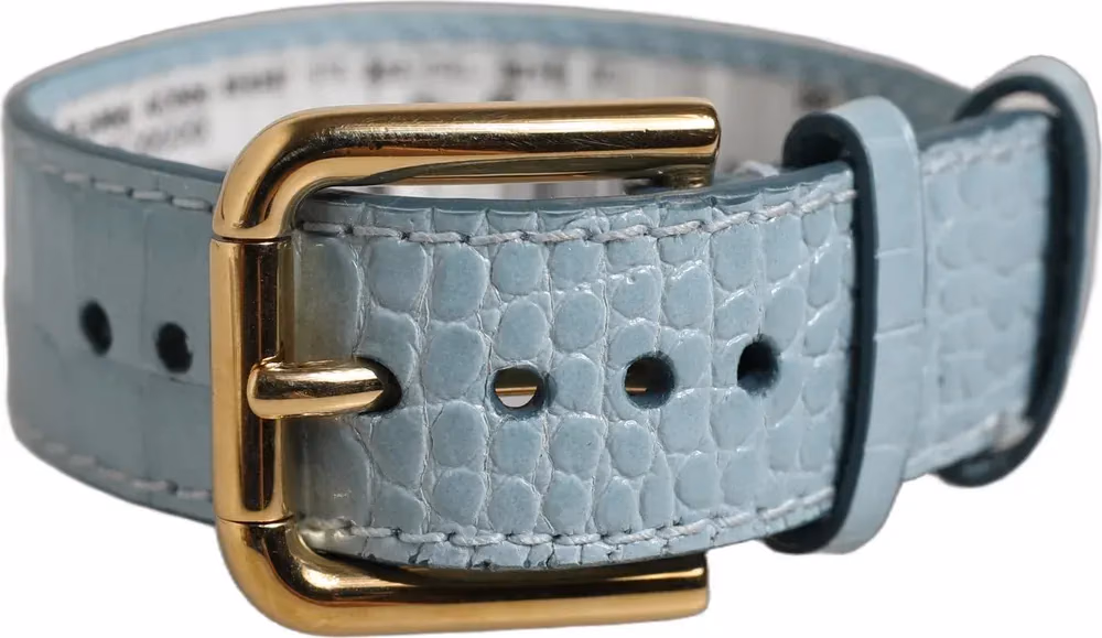 Dolce & Gabbana Blue Embossed Leather Gold Buckle Belt Strap Bracelet