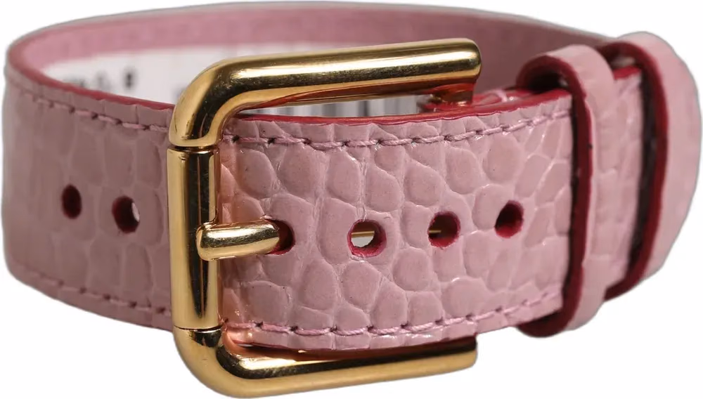 Dolce & Gabbana Pink Embossed Leather Gold Buckle Belt Strap Bracelet