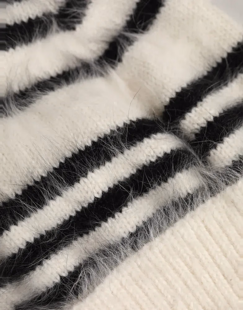 Dolce & Gabbana Black White Striped Angora Knitted Beanie One Size Hat