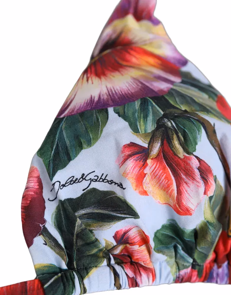 Dolce & Gabbana Multicolor Floral Triangle Beachwear Bikini Top