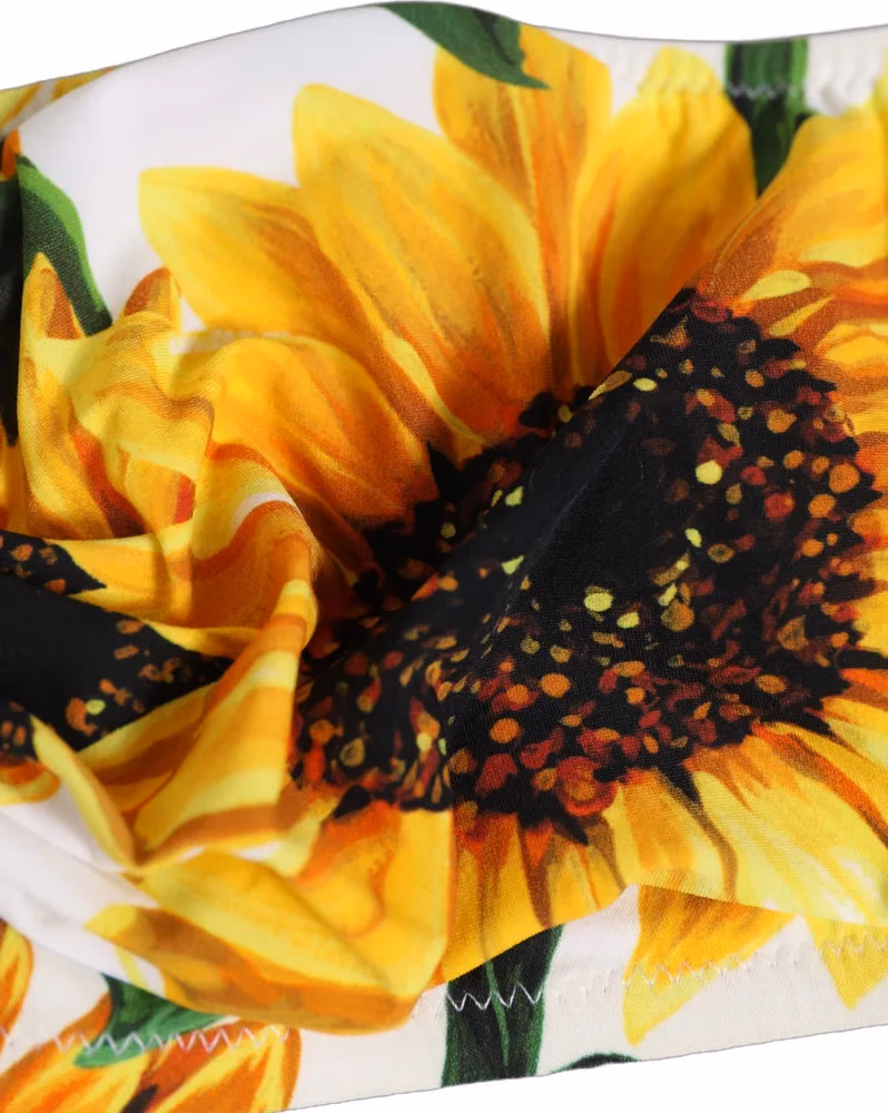 Dolce & Gabbana White Sunflower Print Bandeau Beachwear Bikini Top