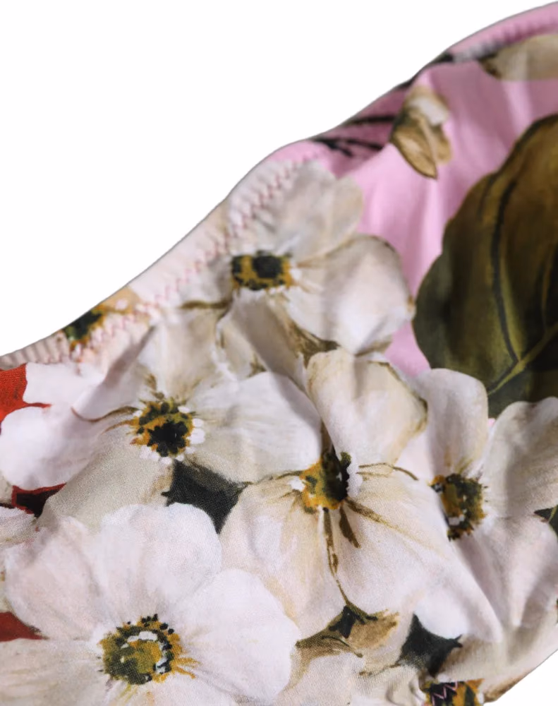 Dolce & Gabbana Pink Floral Print Bandeau Beachwear Bikini Top