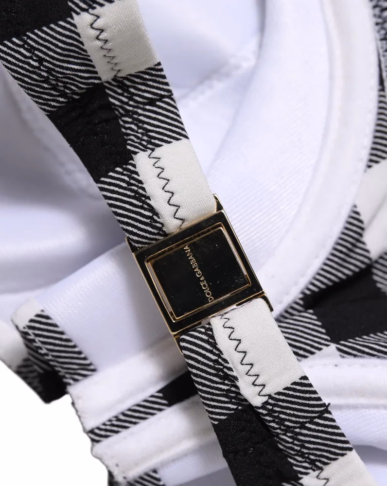 Dolce & Gabbana Black White Gingham Check Beachwear Bikini Top