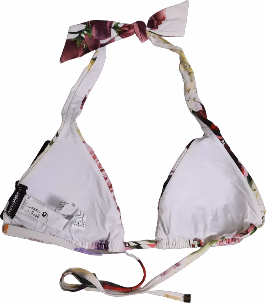 Dolce & Gabbana White Floral Print Triangle Beachwear Bikini Top