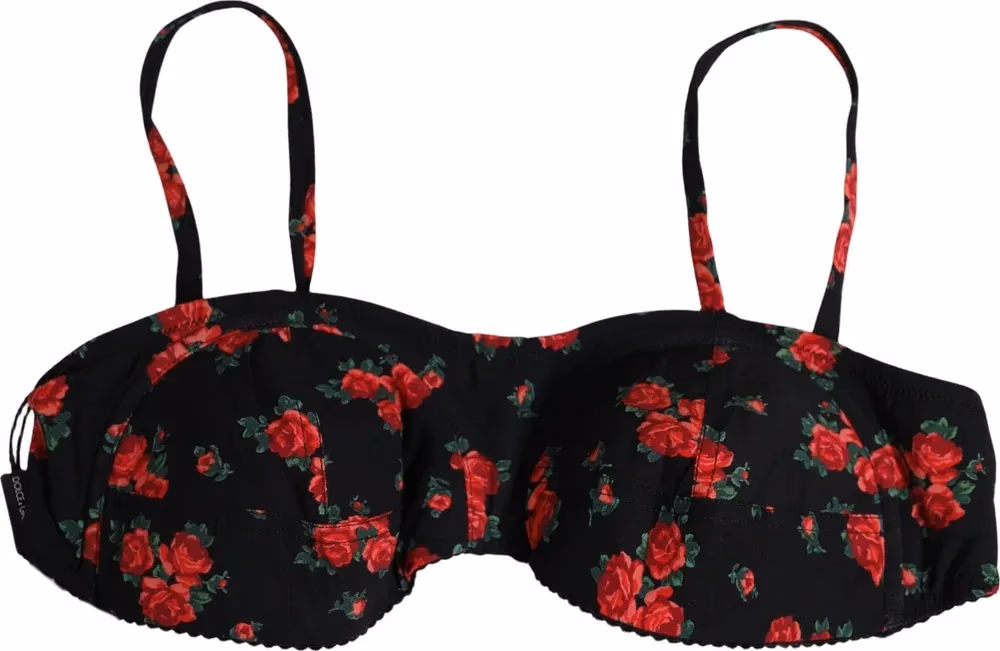 Dolce & Gabbana Black Floral Print Underwire Beachwear Bikini Top