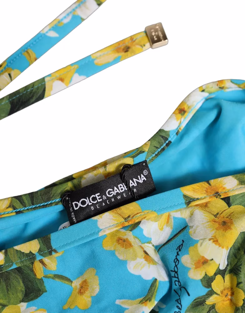 Dolce & Gabbana Blue Floral Print Nylon Beachwear Bikini Bottom