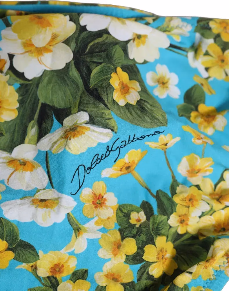Dolce & Gabbana Blue Floral Print Nylon Beachwear Bikini Bottom