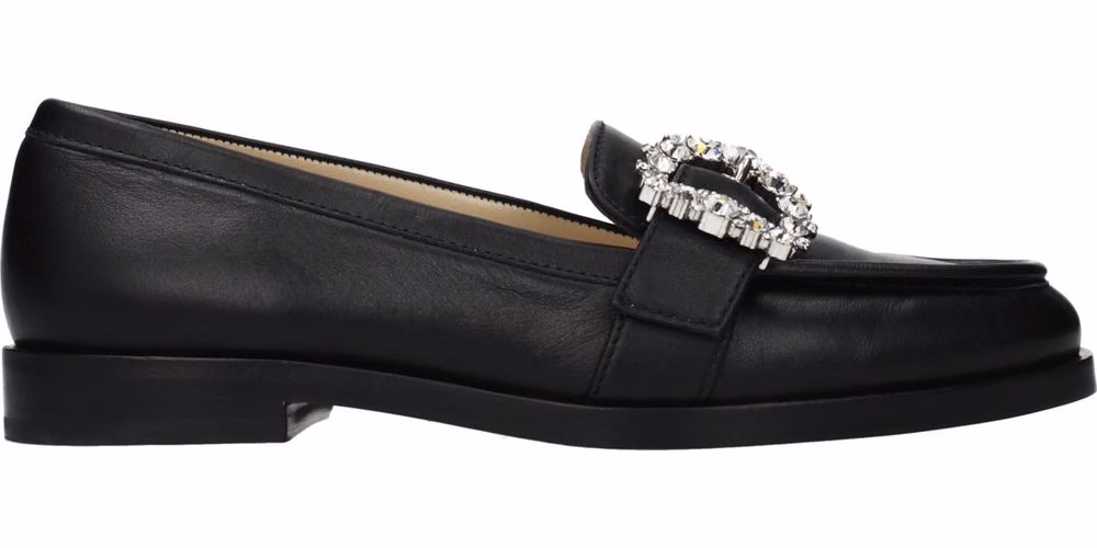 Jimmy Choo Black Leather Slip-On Loafers