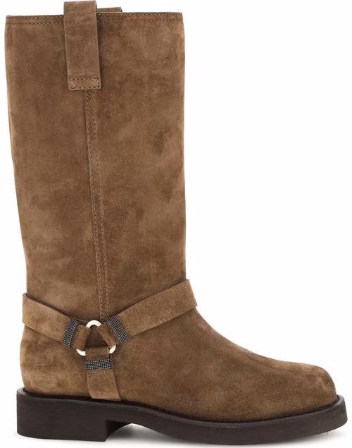Brunello Cucinelli Brown Calf Leather Bos Taurus Flat Boots
