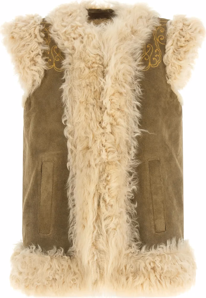 Etro Beige Lamb Fur Sleeveless Jacket