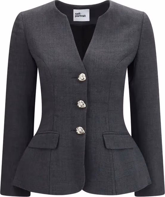 Self-Portrait Gray Polyester Blazer